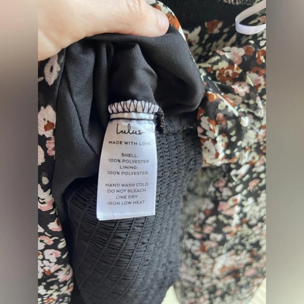 Lulus NWOT Mood Setter Black Floral Print Ruched Long Sleeve Top - Picture 5 of 12